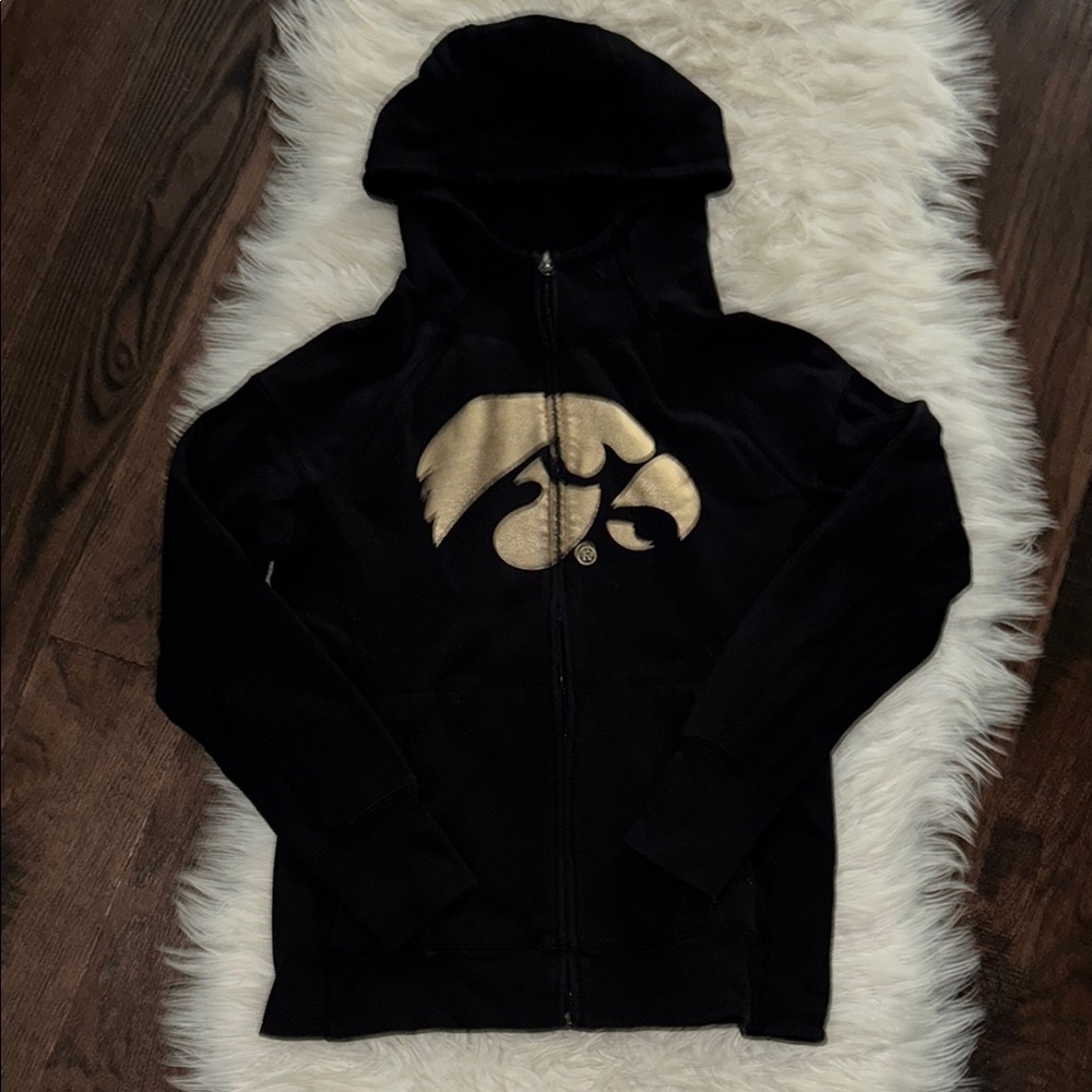 Black Full-Zip Hoodie with Gold Logo